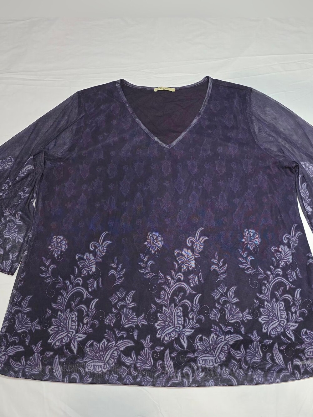 Purple Floral XXL V-Neck Long Sleeve Tunic Women's Plus Flowy Floral Deep Purple